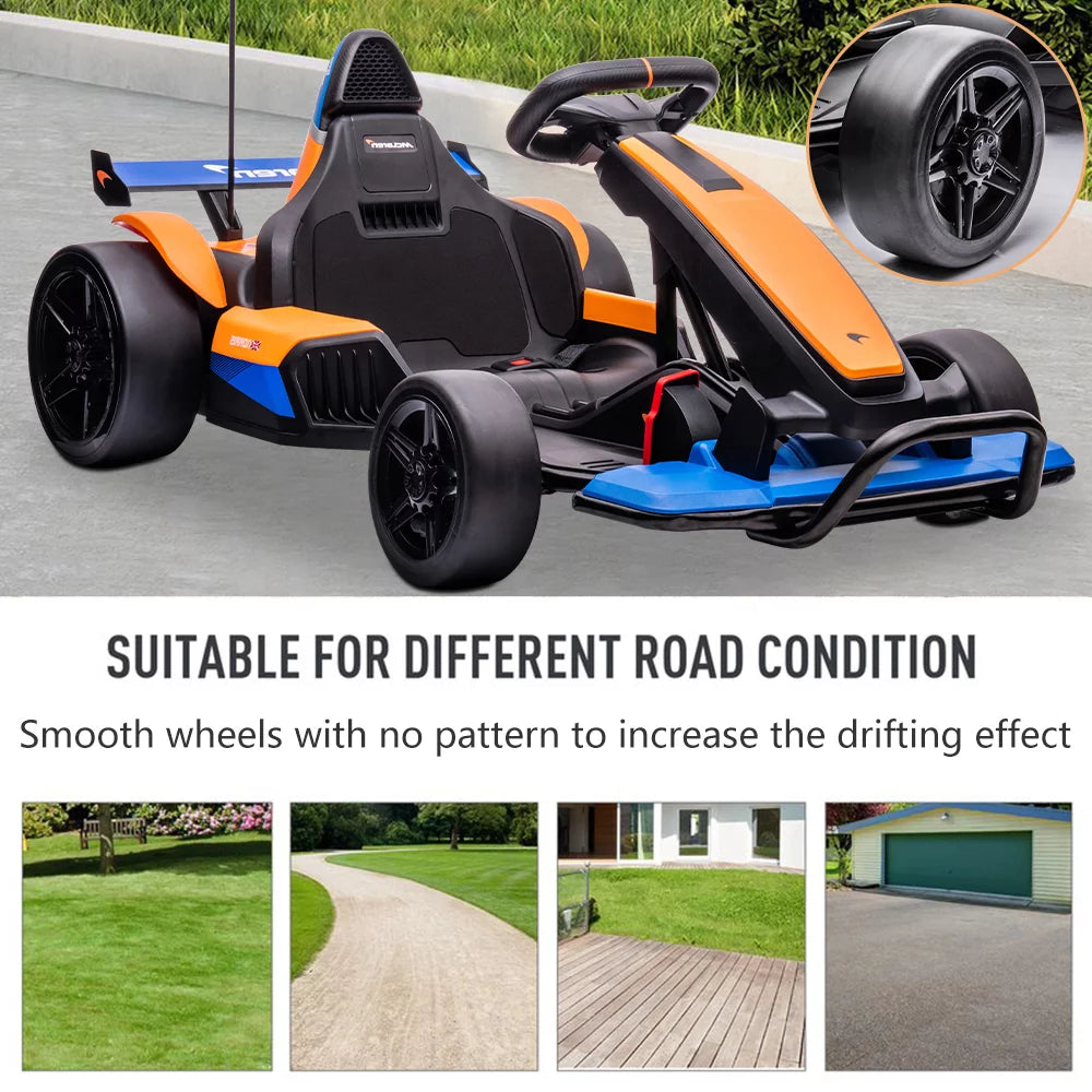 Licensed Mclaren Kids Go Kart, 24V Battery Powered Ride on Car Toy with Bluetooth Function, Safety Belt, LED Lights, Two-Mode Electric Go Cart, Drift Racer Car for Boys Girls